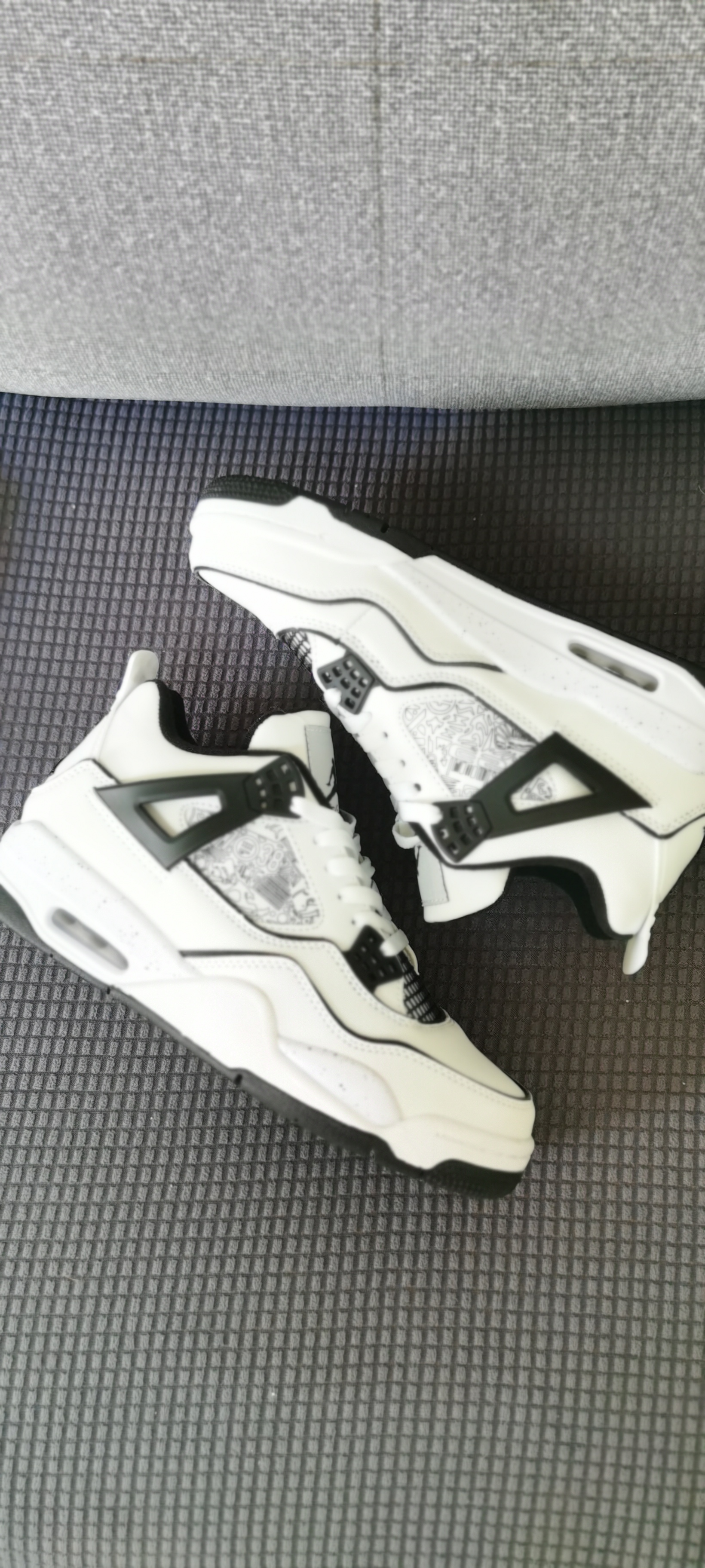 Air Jordan 4 GS DIY White Black - Click Image to Close